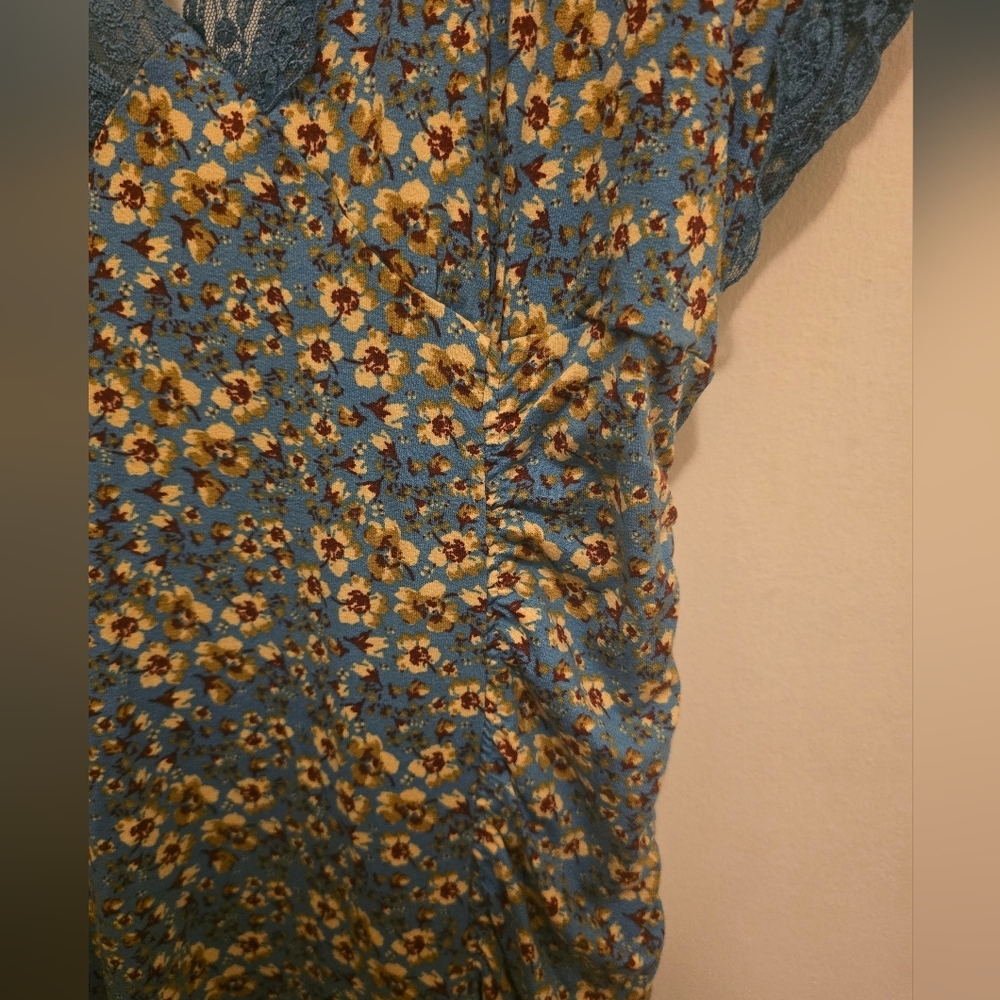 Free People Sweet Talker Mini Dress Floral Blue Large - Picture 7 of 7